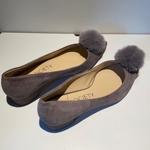 Grey PomPom Suede Pumps - Size 9.5